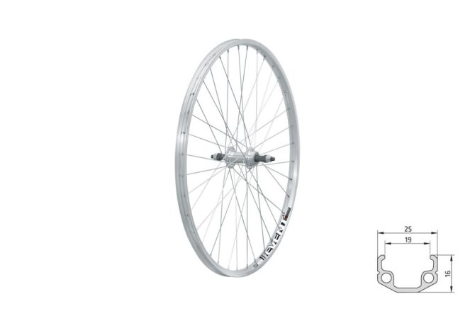 Fűzött hátsó kerék KLS EVENT V-brake R, 26", silver