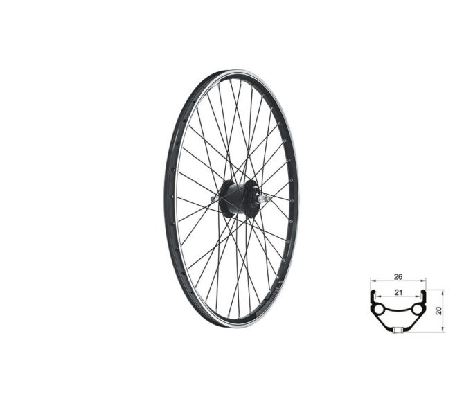 Fűzött első kerék KLS DRAFT Dynamo V-brake, 26", black